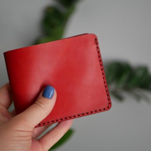 Cartera de piel, Cartera de piel roja, Cartera fina personalizada, Cartera pequeña, Cartera plegable, Cartera pequeña mujer Rojo