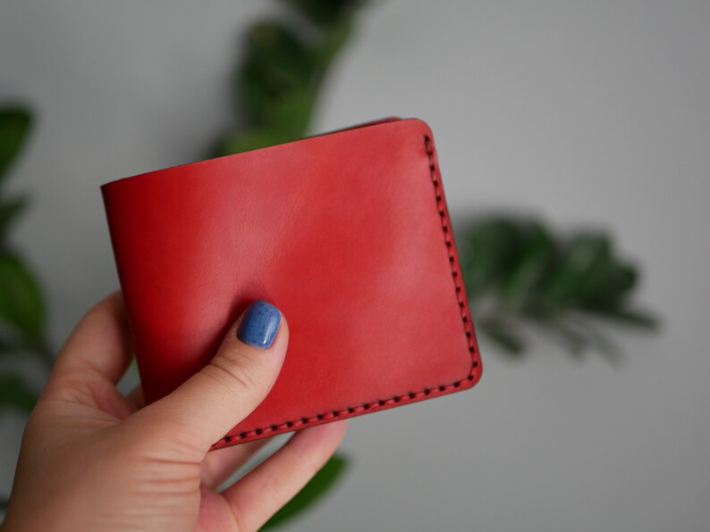 Cartera de piel, Cartera de piel roja, Cartera fina personalizada, Cartera pequeña, Cartera plegable, Cartera pequeña mujer Rojo