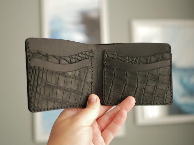 Cartera de cuero para hombre, Cartera fina personalizada, Cartera de cuero personalizada, Billetero para hombre, Cartera negra con ranuras para tarjetas BlackCroco