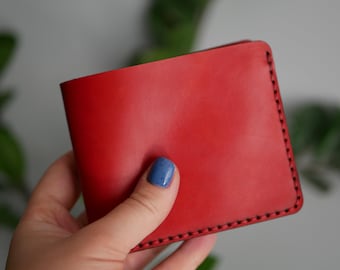 Cartera de cuero personalizada, Cartera de cuero tipo billetera, Cartera minimalista para mujer, Cartera pequeña de cuero, Regalo de aniversario, Cartera de cuero roja