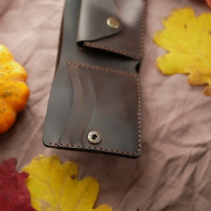 Cartera de cuero plegable, Cartera de cuero personalizada para hombre, Cartera marrón para hombre, Regalo para novio, Regalo de cuero para esposo Marrón