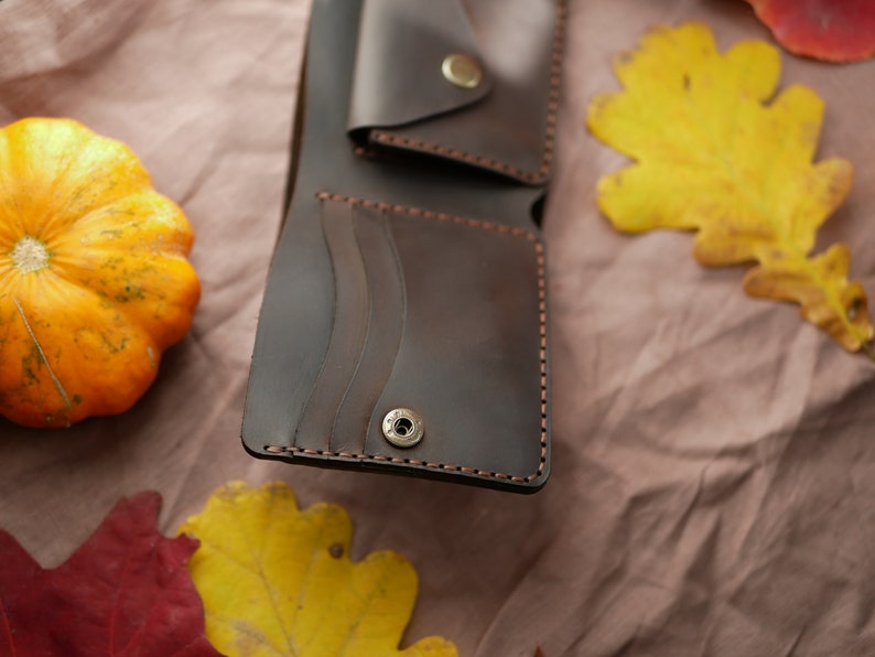 Cartera de cuero plegable, Cartera de cuero personalizada para hombre, Cartera marrón para hombre, Regalo para novio, Regalo de cuero para esposo Marrón
