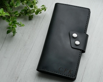 Leather big wallet with zipper, Leather travel wallet, Long black wallet, Womens wallet large, Leather Anniversary gift, Handmade Wallet