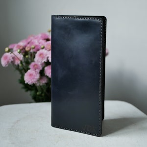 Personalized Leather Travel Wallet, Leather long wallet, Passport holder, Travel wallet organizer, Document holder, mens gift Dark blue