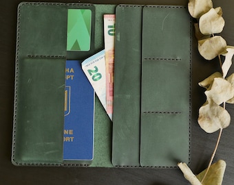 Portefeuille de voyage en cuir personnalisé, portefeuille long en cuir, porte-passeport, organisateur de portefeuille de voyage, porte-documents, cadeaux pour petit ami