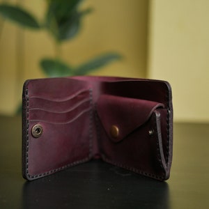 Cartera de cuero plegable, Cartera de cuero personalizada para hombre, Cartera marrón para hombre, Regalo para novio, Regalo de cuero para esposo Burgundy