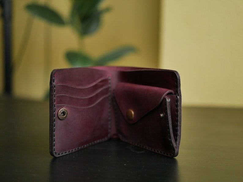 Cartera de cuero plegable, Cartera de cuero personalizada para hombre, Cartera marrón para hombre, Regalo para novio, Regalo de cuero para esposo Burgundy
