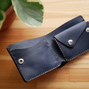 Cartera de cuero plegable, Cartera de cuero personalizada para hombre, Cartera marrón para hombre, Regalo para novio, Regalo de cuero para esposo Dark blue