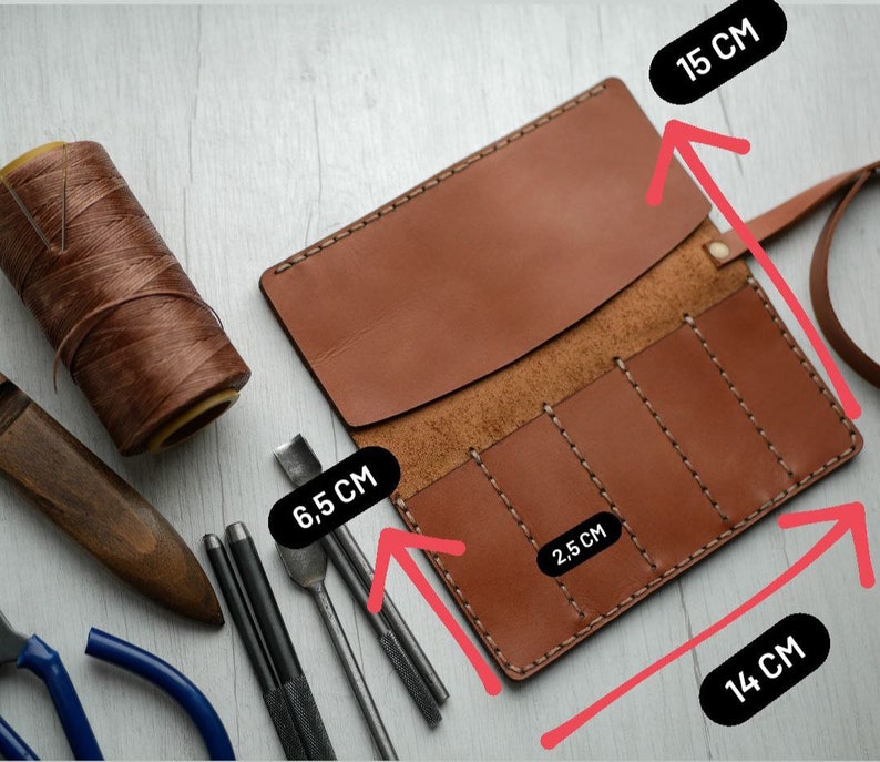 Étui à outils en cuir, organiseur pour outils, rangement d'outils en cuir, cadeau pour tricoteuse, étui à accessoires de tricot, organiseur de rouleau image 3