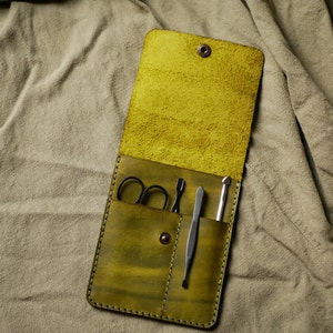 Organizador de cuero para herramientas, Estuche de cuero para manicura, Estuche para manicura y pedicura, Estuche para cuidado de uñas, Estuche para tijeras, Regalo para el Día de la Madre
