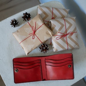 Cartera de piel, Cartera de piel roja, Cartera fina personalizada, Cartera pequeña, Cartera plegable, Cartera pequeña mujer imagen 2