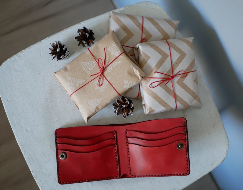 Cartera de piel, Cartera de piel roja, Cartera fina personalizada, Cartera pequeña, Cartera plegable, Cartera pequeña mujer imagen 2