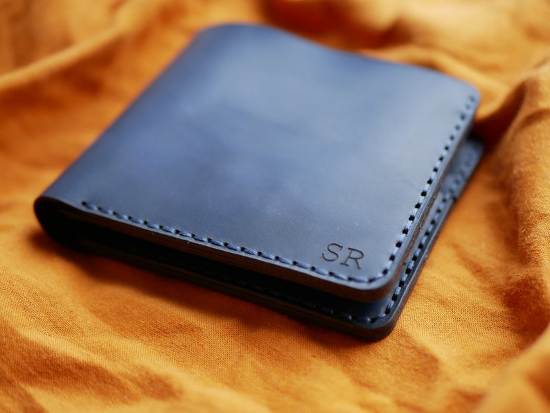 Cartera de cuero para hombre, Cartera fina personalizada, Cartera de cuero personalizada, Billetero para hombre, Cartera negra con ranuras para tarjetas Dark blue