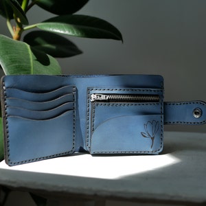 Cartera de cuero para hombre, Cartera delgada personalizada, Cartera bifold de cuero, Cartera con cremallera de cuero, Regalo para papá