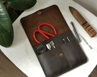 Leather organizer, Tool Cover, Leather Case Personalized, Gift for Him, Leather Manicure Case, Scissors case Leather, Organizer for tools