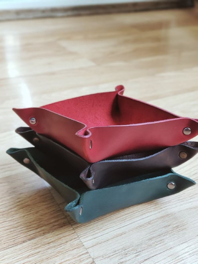 Leather tray, housewarming gift, Office tray, leather bowl, leather organizer, Leather Coin Tray Holder, desk organizer, gift for him Red