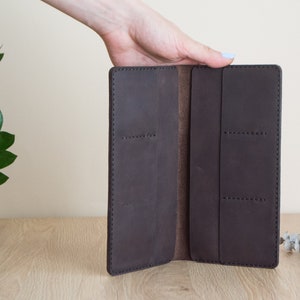 Personalized Leather Travel Wallet, Leather long wallet, Passport holder, Travel wallet organizer, Document holder, mens gift Brown