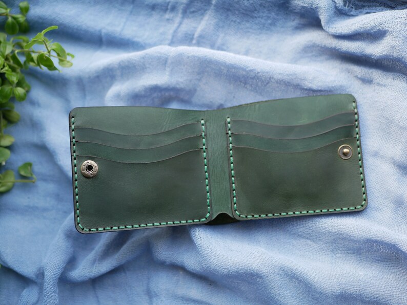 Cartera de piel, Cartera de piel roja, Cartera fina personalizada, Cartera pequeña, Cartera plegable, Cartera pequeña mujer Verde