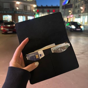 Cartera delgada de cuero personalizada, billetera de tarjeta bifold, billetera larga de cuero, regalo para hombres, billetera de cuero mujer, billetera delgada para efectivo
