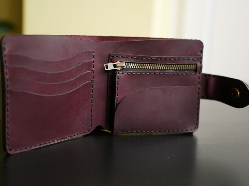 Leather Bifold Wallet, Leather wallet men, personalized leather zipper wallet, wallet leather men, personalized wallet leather, Gift For Dad image 6
