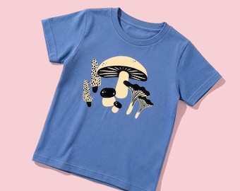 Mushroom Explorer Kids' Tee: Cotton Nature Foraging Blue Toddler T-Shirt