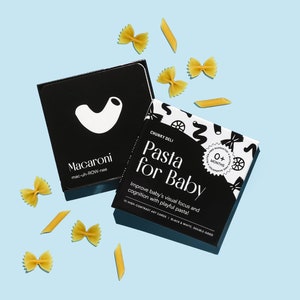 Pâtes pour bébé : cartes flash en noir et blanc avec stimulation visuelle à contraste élevé, activité d'apprentissage sensoriel pour nouveau-né, cadeau pour bébé de 0 mois et plus