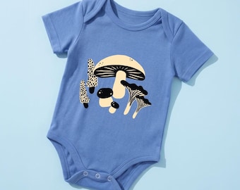 Mushroom Explorer Baby Bodysuit: Organic Cotton Nature Foodie One-Piece