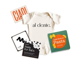 Boîte cadeau pâtes pour bébés, sexe neutre, cadeau baby shower, faire-part de grossesse, nouveau parent, cadeau unique italien pour gourmets, jouets sensoriels