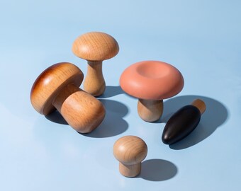 Wooden Mushroom Foraging Set - Montessori Toddler Gift - Open-Ended Pretend Play