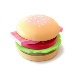 Stackable Wooden Burger Toy: Wooden Play Food & Pretend BBQ Playset for Toddlers