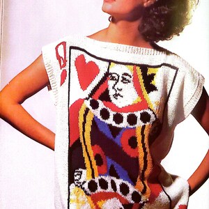 Vogue Knitting Queen of Hearts Oversized Playing Card Tunic by Perry Ellis Digital Vintage Pattern