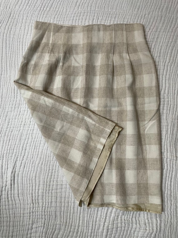 White and Tan Gingham skirt- VINTAGE size 8 - image 4