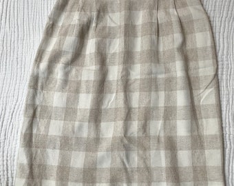 White and Tan Gingham skirt- VINTAGE size 8