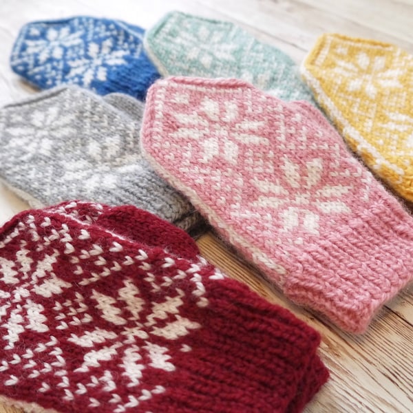 Hand-knitted Nordic/Fairisle Style Toddler Mittens, Selbu Mittens