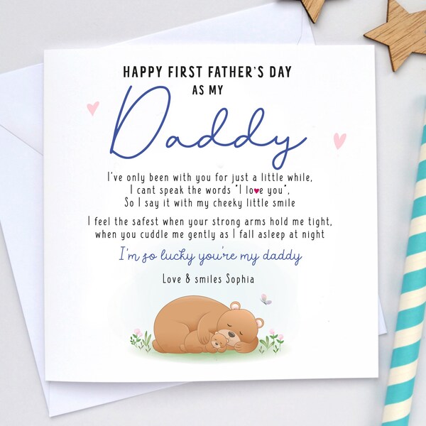 Sentimental First fathers day card, 1st Fathers day as my daddy, First Fathers day gift