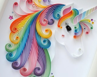 Small Unicorn quilling art, Unicorn picture, Girls room decor, Nursery decor, Quilled wall art, Christmas gift