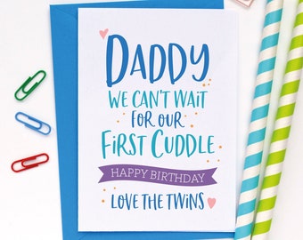 Twins Daddy birthday card from the bump, Dad to be card twins