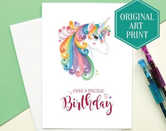 Rainbow Unicorn Birthday Card, Cute Unicorn Card, Cards for Her, Best friend card, Printed unicorn card, Personalised unicorn card