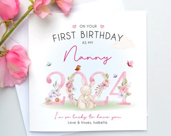 Happy 1st birthday as my nanny, Nanny birthday card, Birthday card nanny, Nanny 1st birthday card, Nana, Nanna, Nannie, Nan