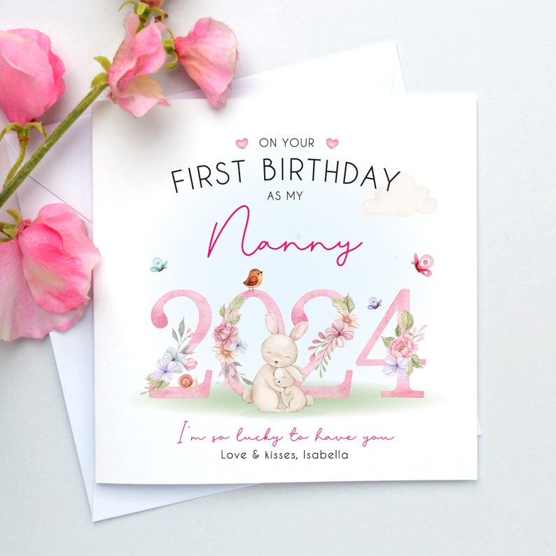 Happy 1st birthday as my nanny, Nanny birthday card, Birthday card nanny, Nanny 1st birthday card, Nana, Nanna, Nannie, Nan image 1