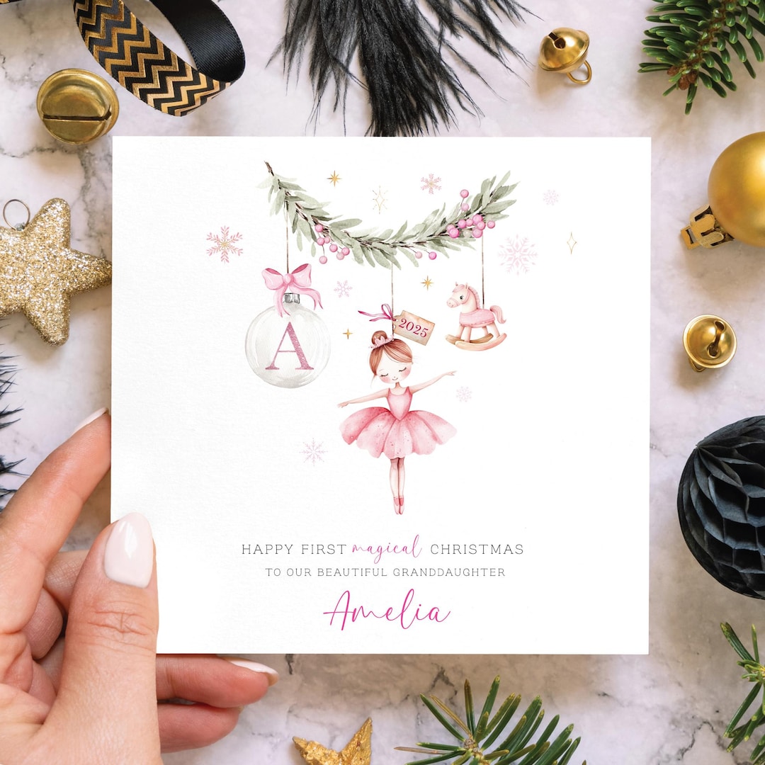 Baby Girl 1st Pink Christmas Card, Daughter First Christmas Card ...