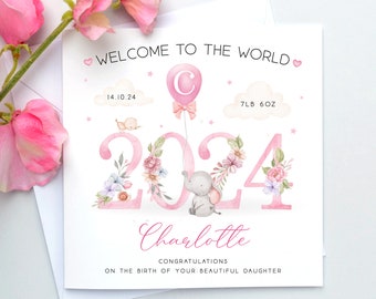 Baby Girl Card, Baby dochterkaart, Welkom in de wereld, Nieuw babycadeau