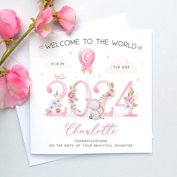Baby Girl Card, Baby dochterkaart, Welkom in de wereld, Nieuw babycadeau