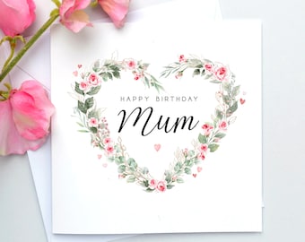 Floral Mum Birthday Card, Mothers day cards, Birthday Card For Mum, Happy Birthday Card, Mam Card, Mom card