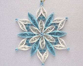 Quilled snowflake Christmas decoration, Snowflake paper ornament, Christmas quilling, Holiday ornament