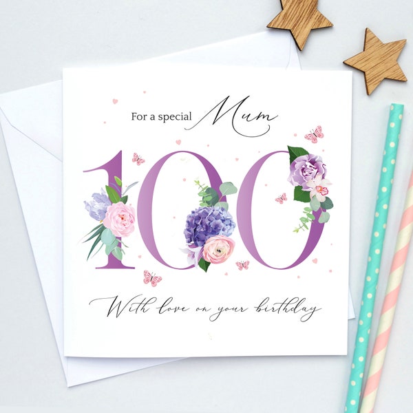 Personalised 100th Birthday card, Mum Happy 100th Birthday, 100 Birthday card, 100th Card Nan, 100th Birthday Grandma, Wife