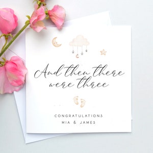 New Baby Card, And Then There Were Three, Baby Announcement Card, Pregnancy Congratulations Card, Baby Shower Card