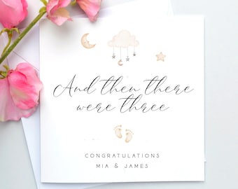 New Baby Card, And Then There Were Three, Baby Announcement Card, Pregnancy Congratulations Card, Baby Shower Card