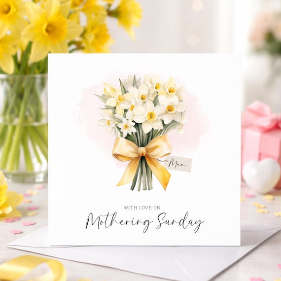 Mothering Sunday Mother's Day card, Card for Mum with daffodils