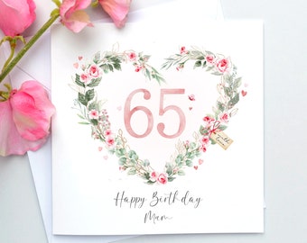 Tarjeta de cumpleaños número 65 personalizada para ella, mamá, nana, abuela, cualquier nombre, cualquier relación, tarjeta de cumpleaños para mujeres